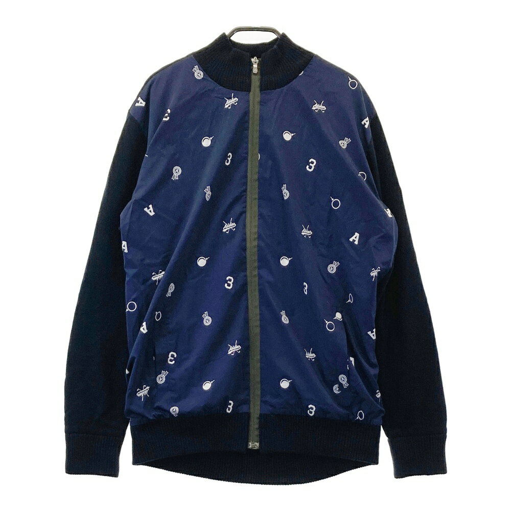 ADIDAS GOLF アディダスゴルフ 蓄熱裏地 ニット切替 長袖ジャケット ネイビー系 L 【中古】ゴルフウェア メンズ