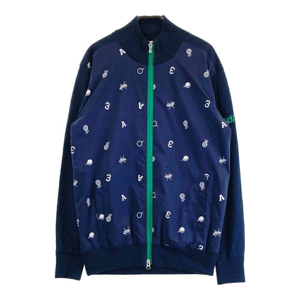 ADIDAS GOLF アディダスゴルフ A02104 切替 蓄熱ニットジャケット 総柄 ネイビー系 M 【中古】ゴルフウェア メンズ