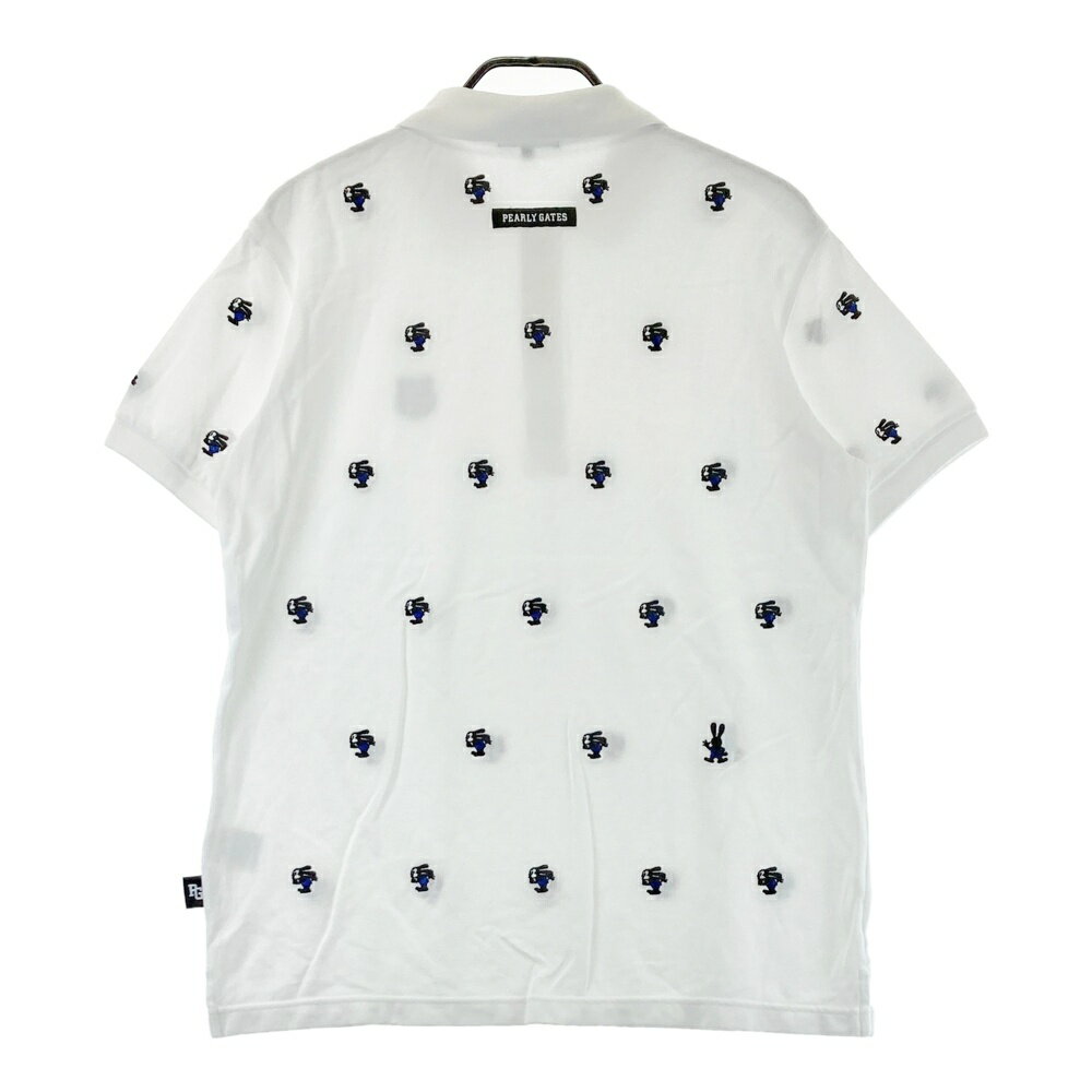 PEARLY GATES パーリーゲイツ ×Disney 半袖ポロシャツ オズワルド刺繍 総柄 ホワイト系 6 【中古】ゴルフウェア メンズ