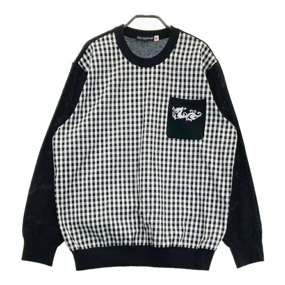 DANCE WITH DRAGON ダンスウィズドラゴン 切替 ニットセーター チェック柄 ブラック系 4 【中古】ゴルフウェア メンズ