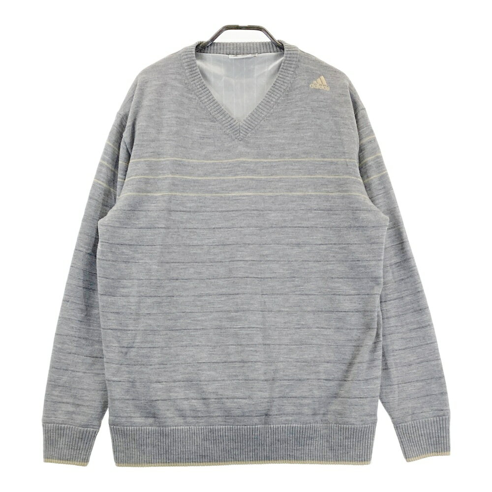 ADIDAS GOLF アディダスゴルフ 蓄熱 ニットセーター ボーダー柄 グレー系 L 【中古】ゴルフウェア メンズ