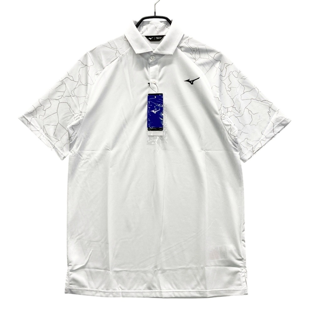 MIZUNO GOLF ミズノゴルフ 半袖ポロシャツ 総柄 ホワイト系 M 【中古】ゴルフウェア メンズ