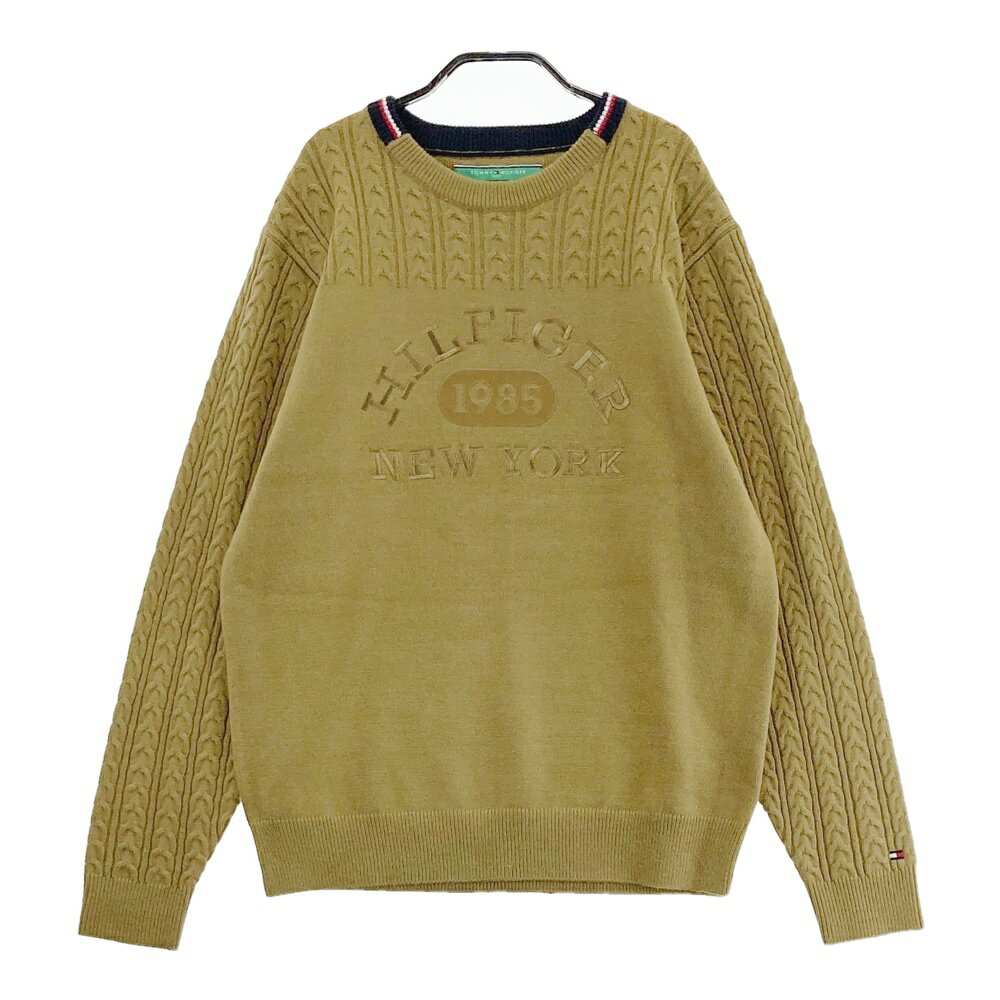 TOMMY HILFIGER GOLF トミー ヒルフィガーゴルフ クルーネック 刺繍入り長袖ニットセーター ベージュ系..
