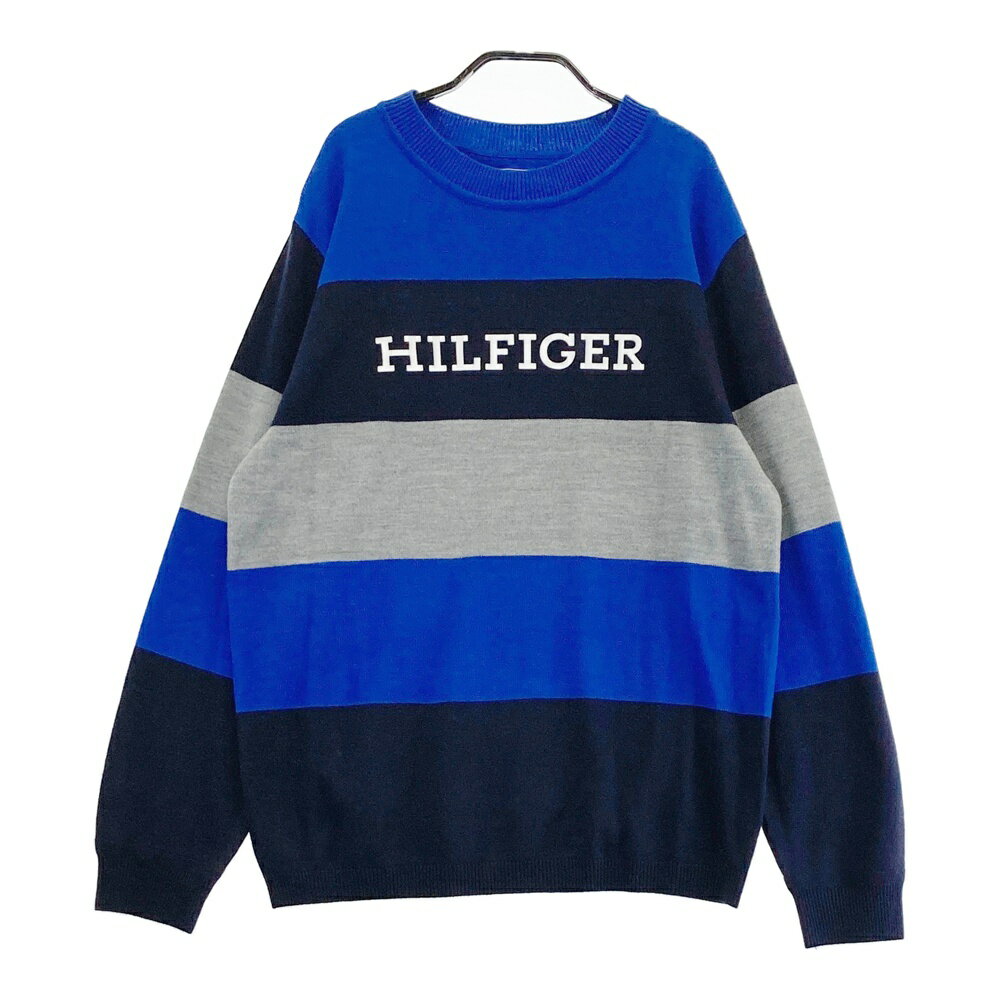 TOMMY HILFIGER GOLF トミー ヒルフィガーゴルフ クルーネック ロゴ入り長袖ニットセーター ネイビー系..