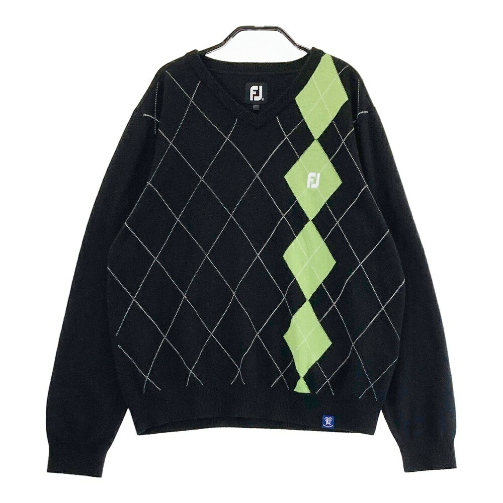 FOOT JOY フットジョイ ウール混 ニットセーター アーガイル柄 ブラック系 L 【中古】ゴルフウェア メ..