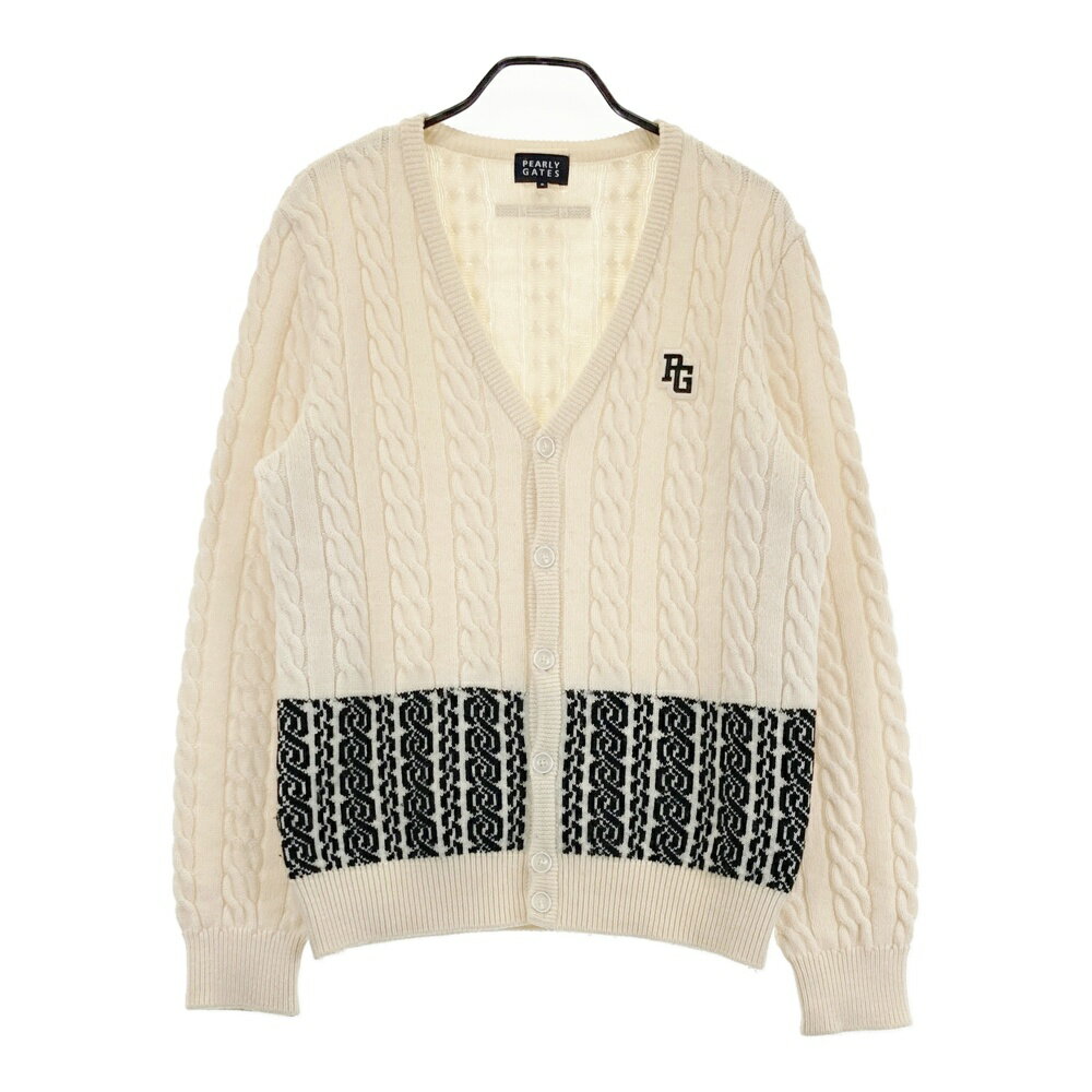 PEARLY GATES パーリーゲイツ ニット カーディガン 柄切替 ホワイト系 5 【中古】ゴルフウェア メンズ