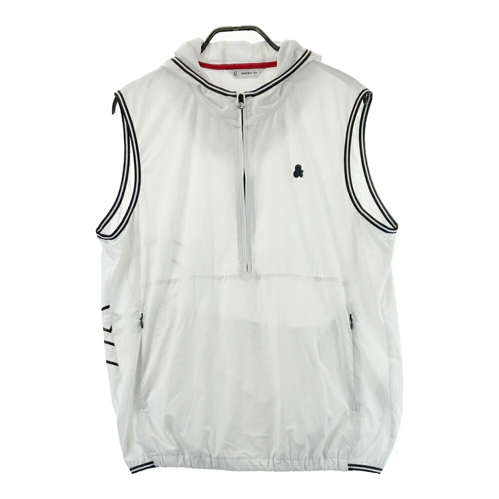 AND PER SE アンパスィ ハーフジップ フード付 ベスト ホワイト系 LL 【中古】ゴルフウェア メンズ