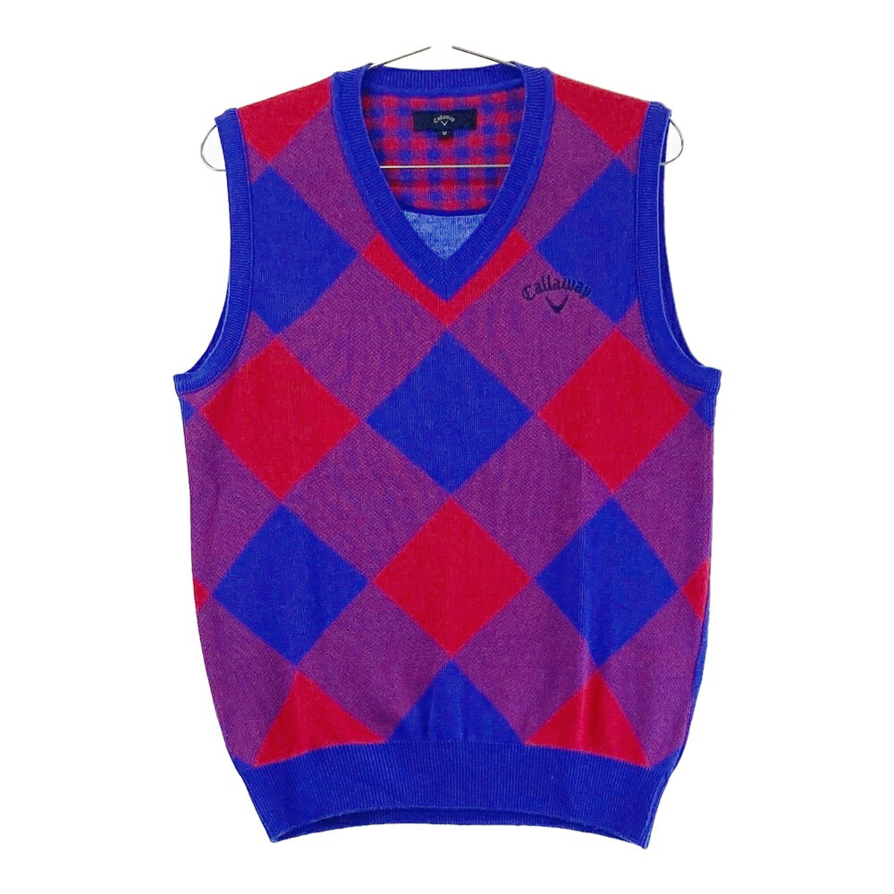 CALLAWAY キャロウェイ ニットベスト チェック柄 ブルー系 M 【中古】ゴルフウェア メンズ