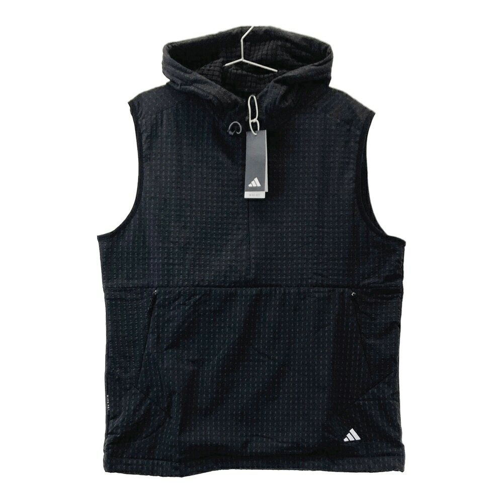 ADIDAS GOLF アディダスゴルフ 2024年モデル 裏起毛 フード付き ハーフジップベスト ブラック系 XL 【中古】ゴルフウェア メンズ