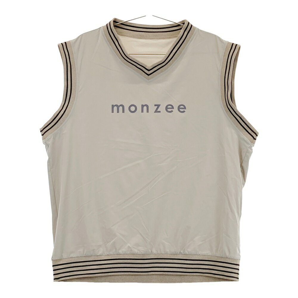 MONZEE モンジー ロゴ入り ナイロンベスト ベージュ系 L 【中古】ゴルフウェア メンズ