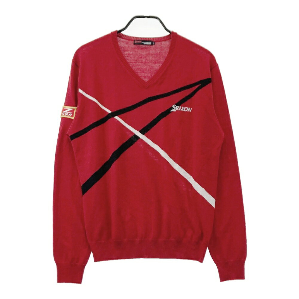 SRIXON スリクソン by DESCENTE Vネック ニットセーター Z STAR レッド系 LL 【中古】ゴルフウェア メ..