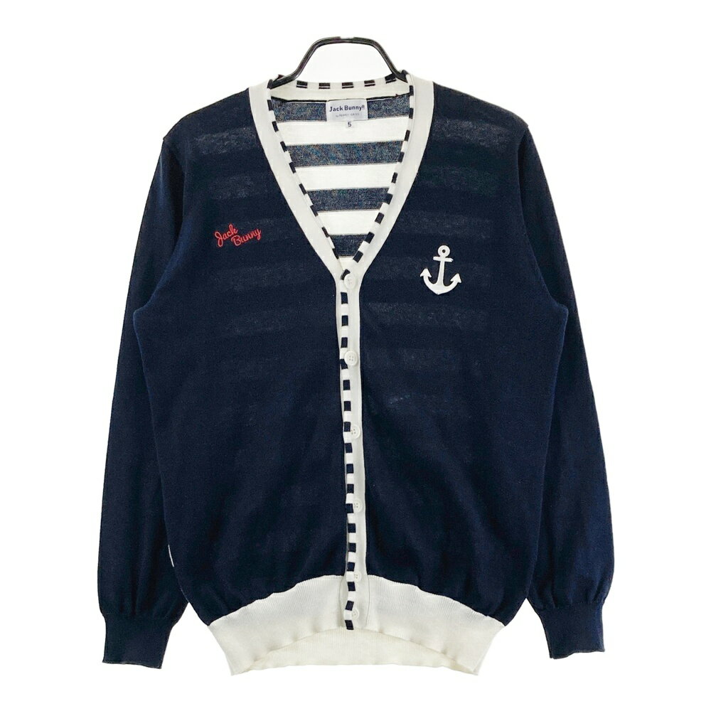 JACK BUNNY ジャックバニー ニットカーディガン ボーダー柄 ネイビー系 5 【中古】ゴルフウェア メンズ