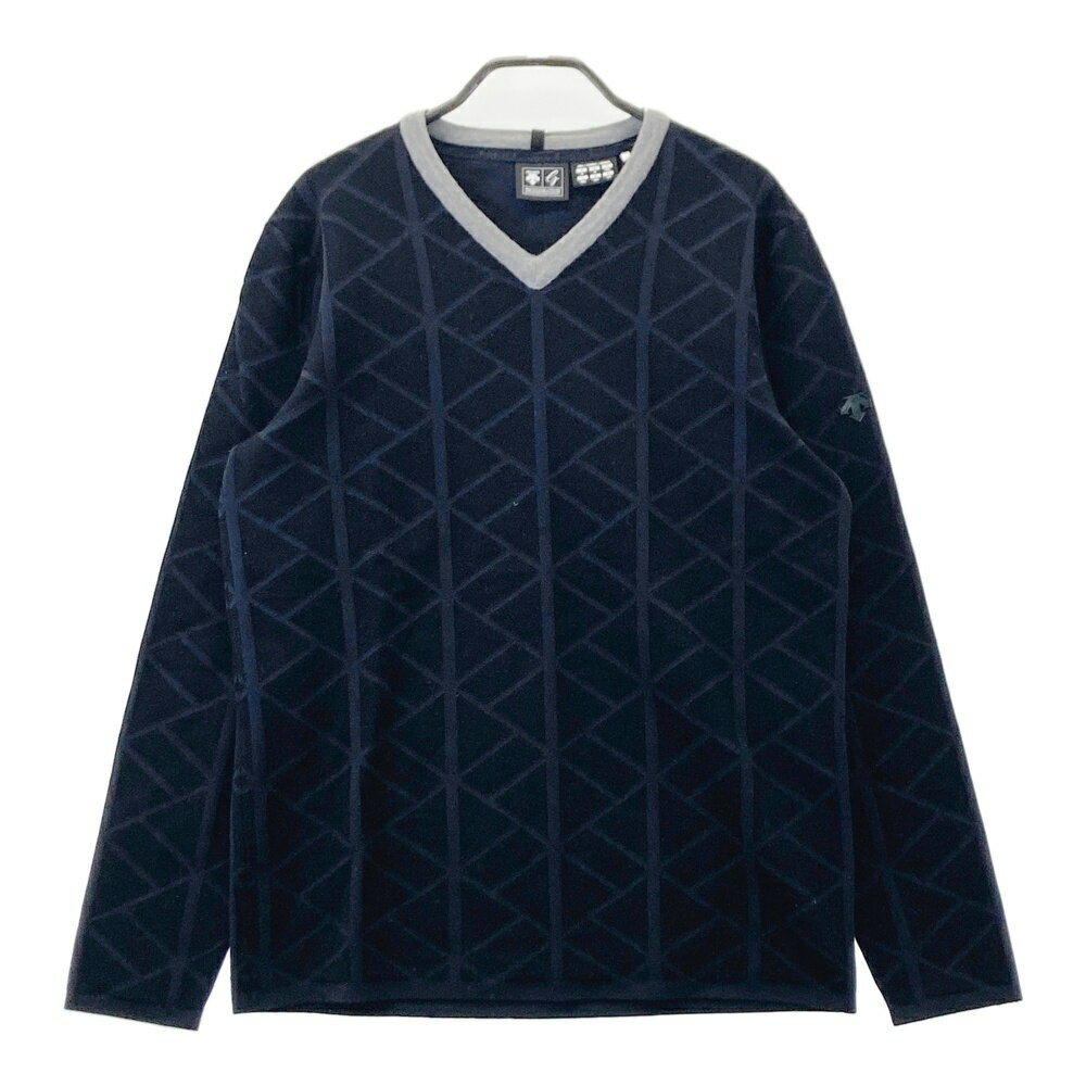 DESCENTE GOLF デサントゴルフ ウール混 ニット セーター 総柄 ブラック系 O 【中古】ゴルフウェア メ..