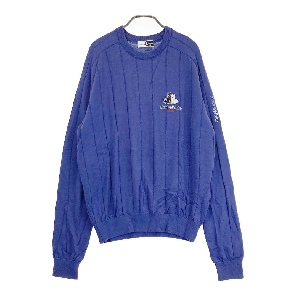 BLACK&WHITE ブラックアンドホワイト ウール ニット セーター ストライプ柄 パープル系 LL 【中古】ゴ..