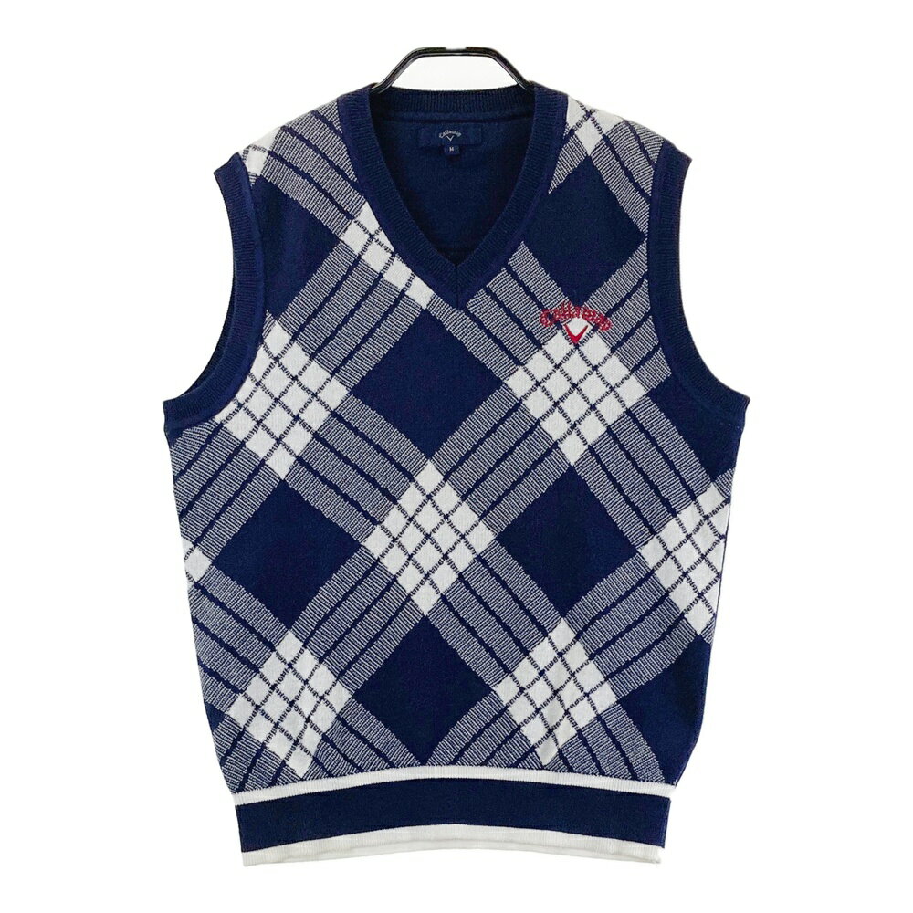 CALLAWAY キャロウェイ ニットベスト チェック柄 ネイビー系 M 【中古】ゴルフウェア メンズ