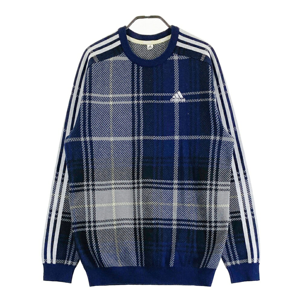 ADIDAS GOLF アディダスゴルフ 長袖ニットセーター タータンチェック柄 ネイビー系 ASIA D 【中古】ゴ..