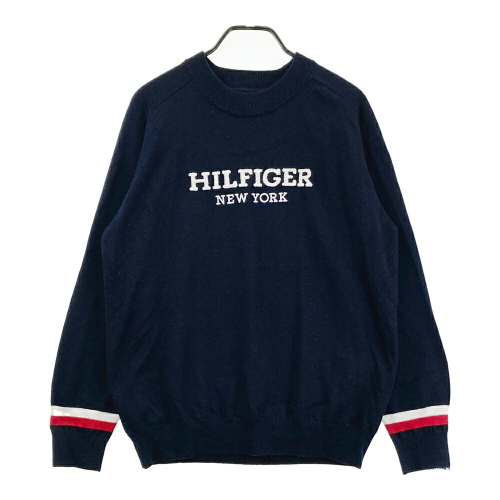 TOMMY HILFIGER GOLF トミー ヒルフィガーゴルフ 裏地付 ニットセーター ネイビー系 LL 【中古】ゴルフ..