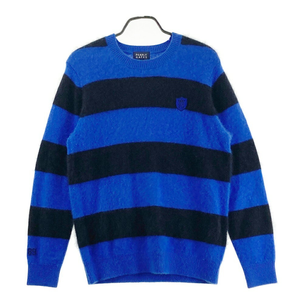 PEARLY GATES パーリーゲイツ ウール混 ニットセーター ボーダー柄 ブルー系 4 【中古】ゴルフウェア ..