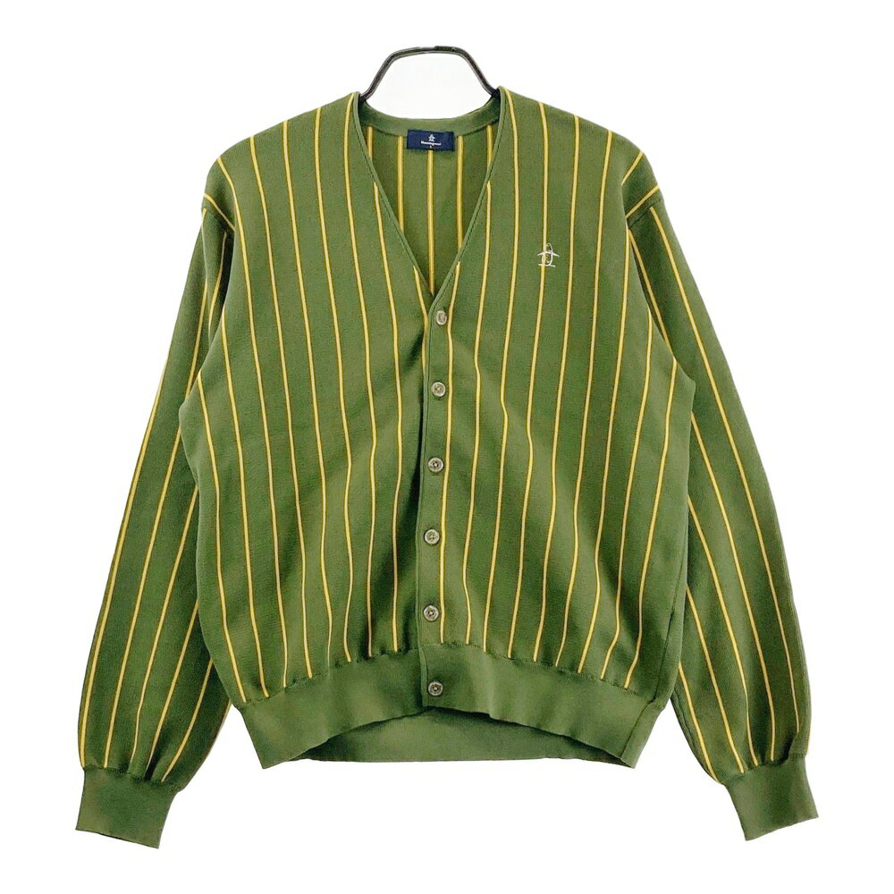 MUNSING WEAR マンシングウェア ニットカーディガン ストライプ柄 グリーン系 L 【中古】ゴルフウェア メンズ