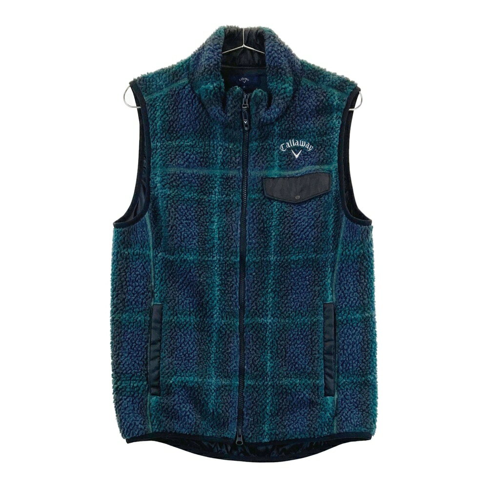 CALLAWAY キャロウェイ ボア ジップベスト チェック柄 グリーン系 M 【中古】ゴルフウェア メンズ