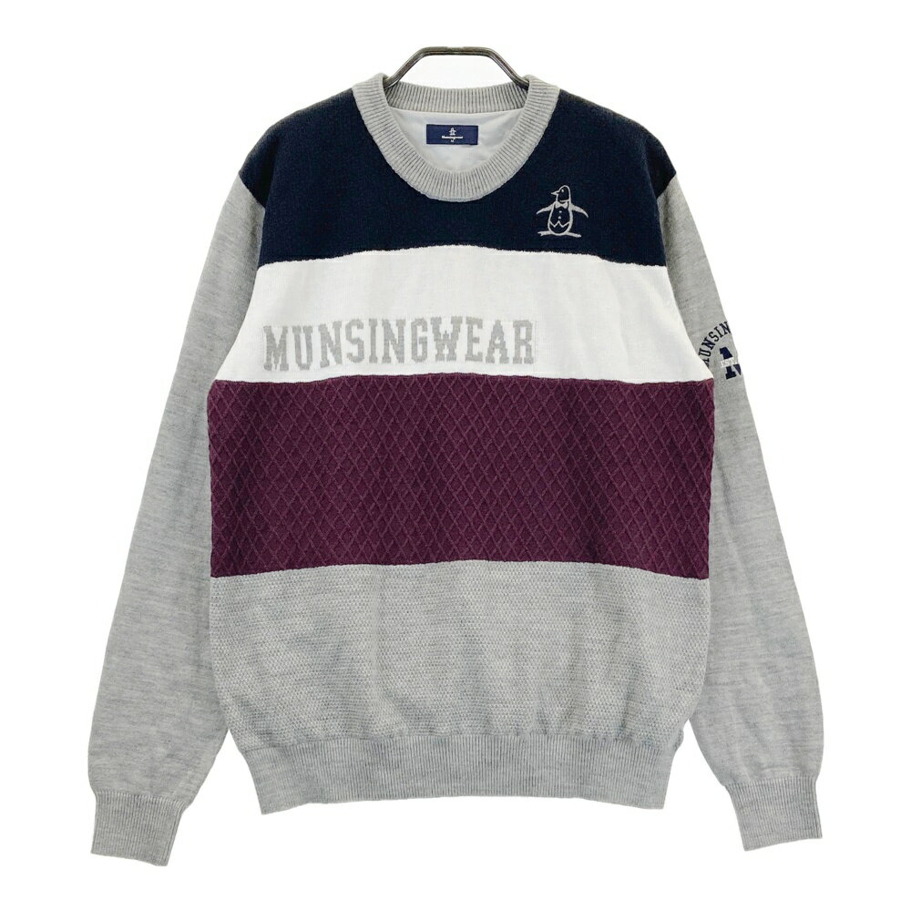 MUNSING WEAR マンシングウェア 裏地付 ニットセーター グレー系 M 【中古】ゴルフウェア メンズ