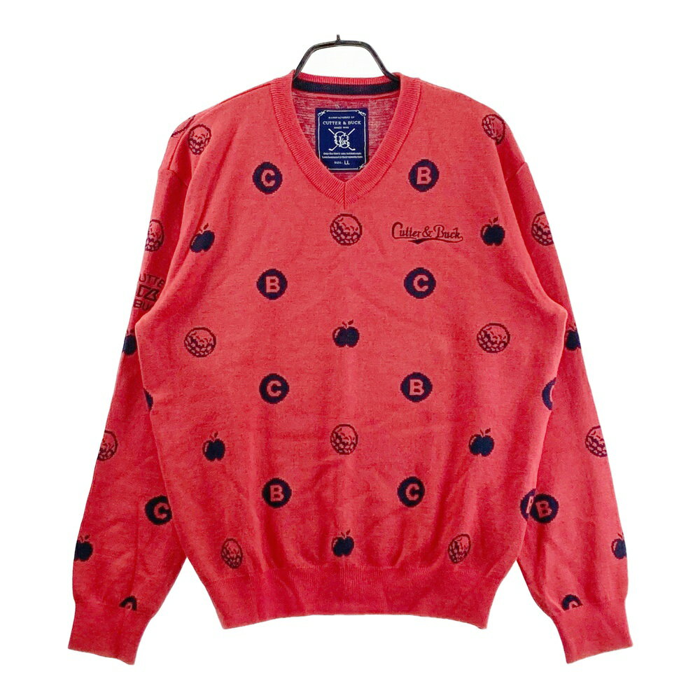 CUTTER&BUCK カッターアンドバック ウール混 ニット セーター 総柄 レッド系 LL 【中古】ゴルフウェア ..