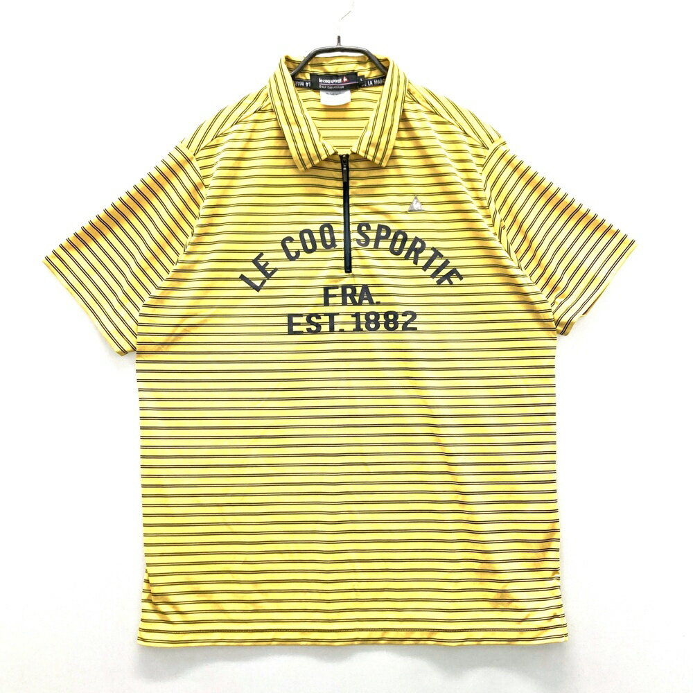 Other - LE COQ GOLF ルコックゴルフ ハーフジップ 半袖ポロシャツ ボーダー柄 イエロー系 L 【中古】ゴルフウェア メンズ