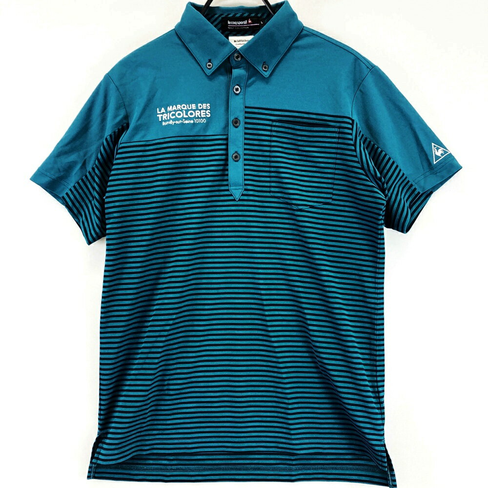 Shirts - LE COQ GOLF ルコックゴルフ 半袖ポロシャツ ボーダー ブルー系 L 【中古】ゴルフウェア メンズ