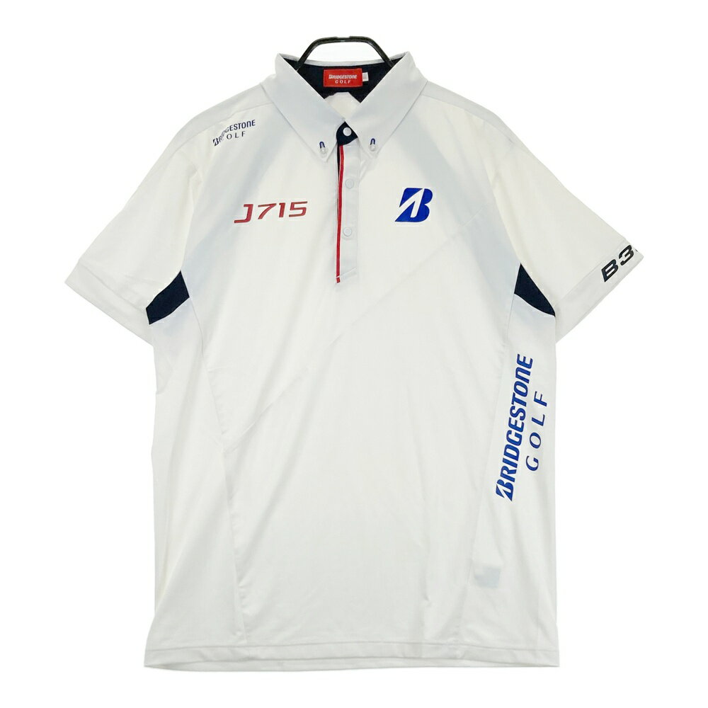 BRIDGESTONE GOLF ブリヂストンゴルフ 半袖ポロシャツ ボタンダウン ホワイト系 LL 【中古】ゴルフウェア メンズ