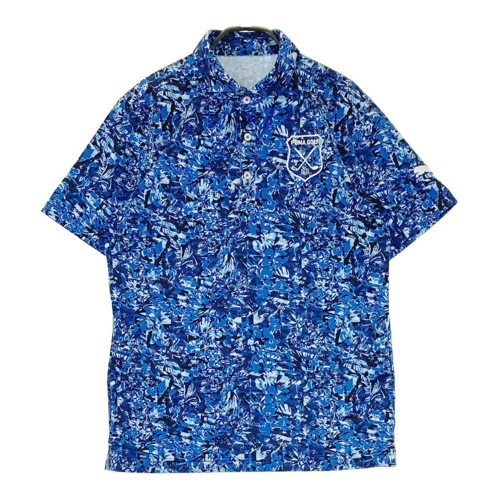 PUMA GOLF プーマゴルフ 半袖ポロシャツ 総柄 ネイビー系 M 【中古】ゴルフウェア メンズ