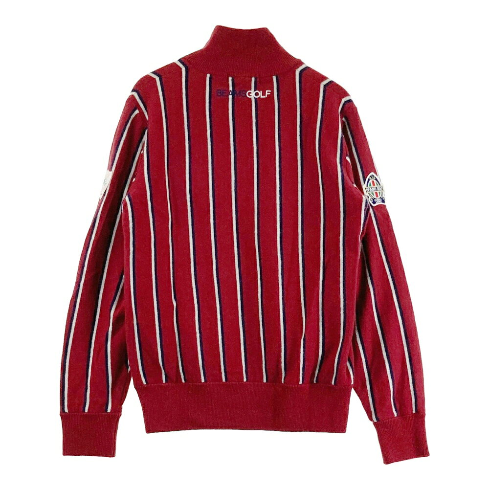BEAMS GOLF ビームスゴルフ 裏地付 ニット ジップジャケット ストライプ柄 レッド系 S 【中古】ゴルフウェア メンズ