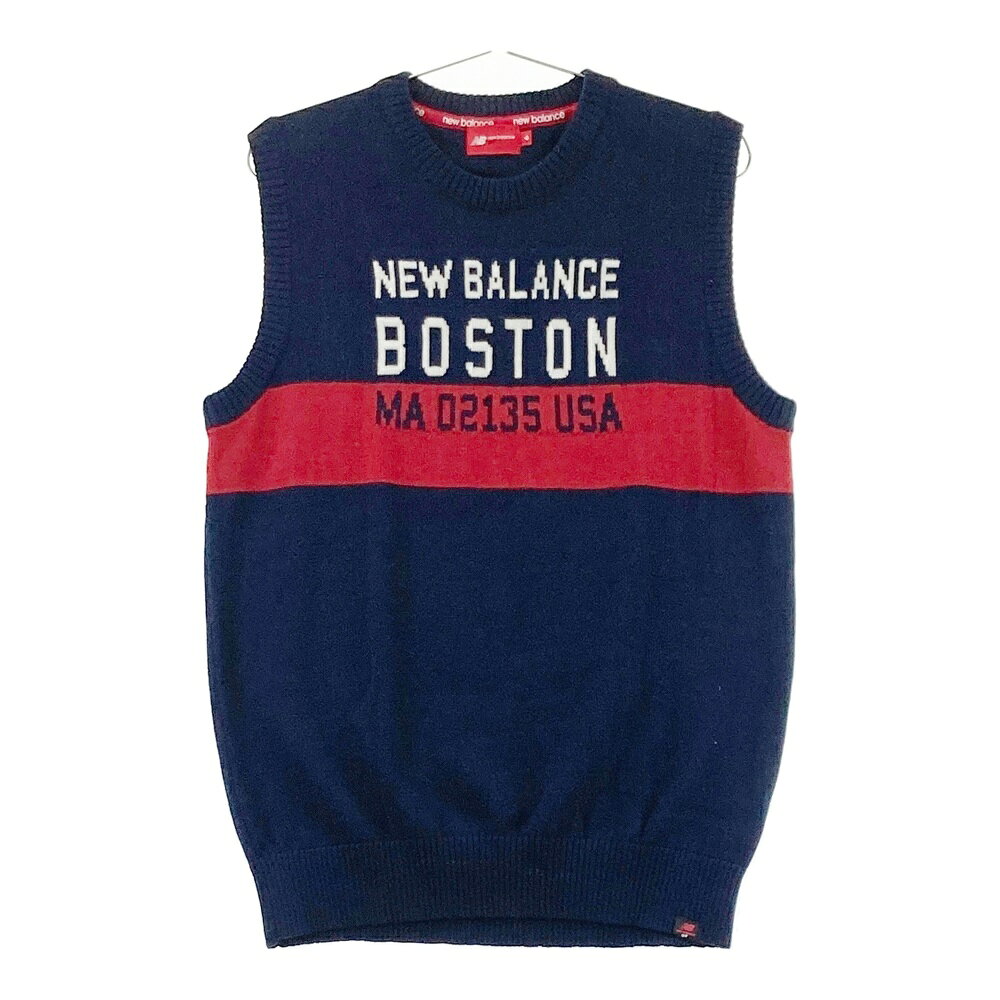 NEW BALANCE GOLF ニューバランス ニットベスト ウール混 ストライプ柄 ネイビー系...