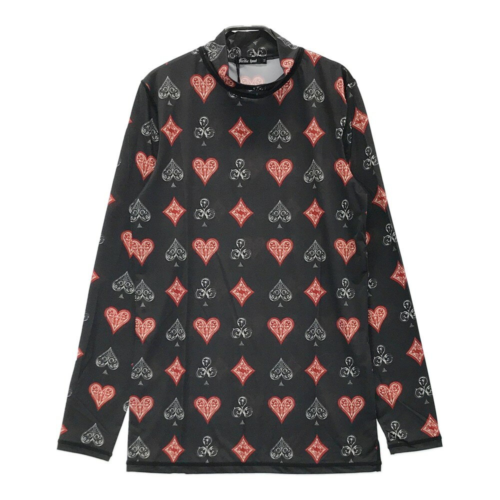 BIRDIE HUNT バーディーハント ハイネック 長袖 インナーTシャツ 総柄 ブラック系 LL 【中古】ゴルフウェア メンズ