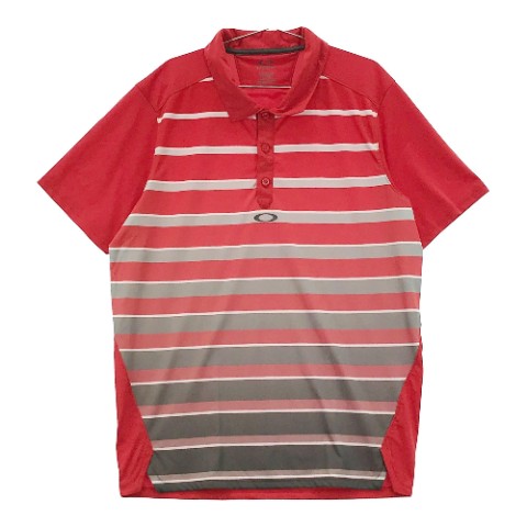 OAKLEY オークリー 半袖ポロシャツ ボーダー柄 グラデーション レッド系 XL/TG 【中古】ゴルフウェア メンズ