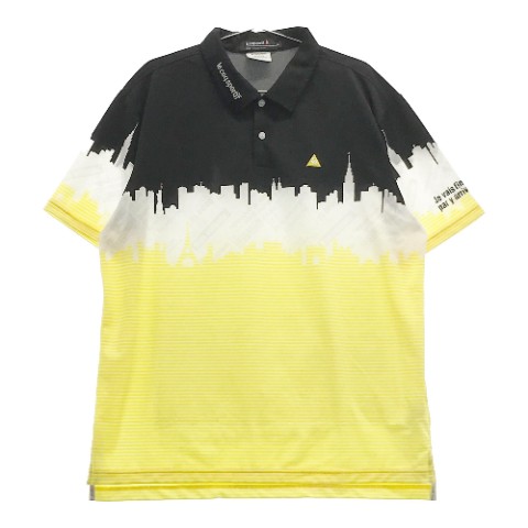 LE COQ GOLF ルコックゴルフ 半袖ポロシャツ タウン×ボーダー柄 ブラック系 LL 【中古】ゴルフウェア メンズ