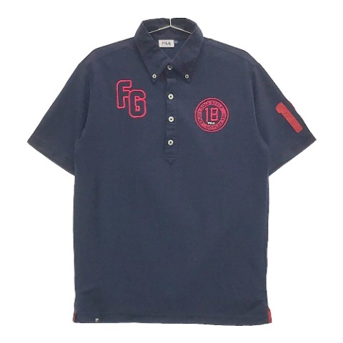 FILA GOLF フィラゴルフ 半袖ポロシャツ ワッペン ネイビー系 L 【中古】ゴルフウェア メンズ