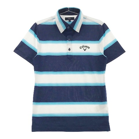 CALLAWAY キャロウェイ 半袖ポロシャツ ボーダー柄 ブルー系 M 【中古】ゴルフウェア メンズ