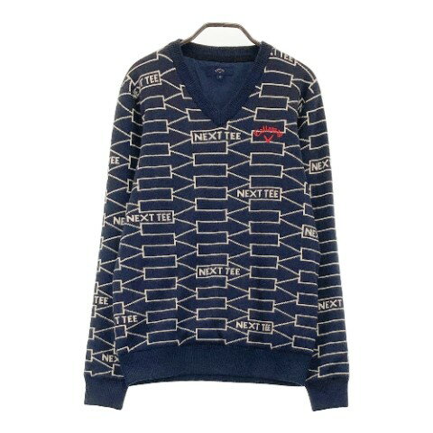 CALLAWAY キャロウェイ 裏地付 ニットセーター 総柄 ネイビー系 M 【中古】ゴルフウェア メンズ