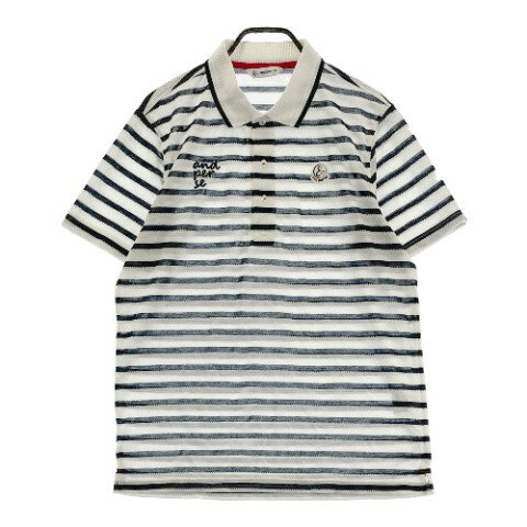 AND PER SE アンパスィ メッシュ 半袖ポロシャツ ボーダー柄 ホワイト系 LL 【中古】ゴルフウェア メンズ