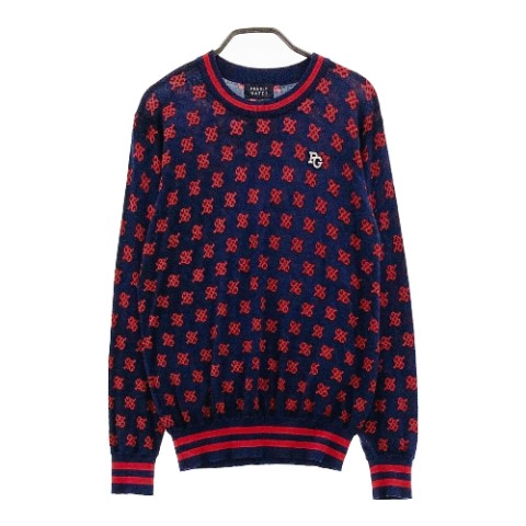 PEARLY GATES パーリーゲイツ ウール ニットセーター モノグラム柄 ネイビー系 4 【中古】ゴルフウェア メンズ