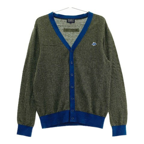 PEARLY GATES パーリーゲイツ ウール混 ニット カーディガン ヘリンボーン柄 カーキ系 5 【中古】ゴルフウェア メンズ