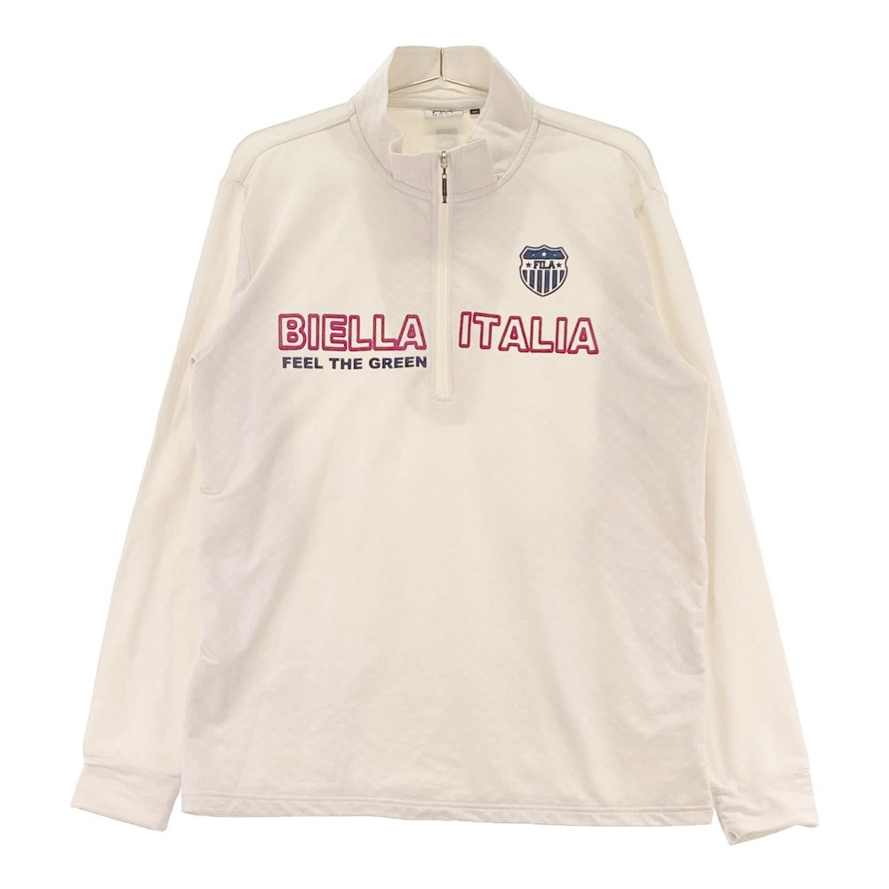 FILA GOLF フィラゴルフ ハーフジップ長袖Tシャツ 裏起毛 総柄 ホワイト系 LL 【中古】ゴルフウェア メンズ