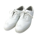 PEARLY GATES パーリーゲイツ ウイングチップ ゴルフシューズ ホワイト系 24.5 【中古】ゴルフウェア レディース