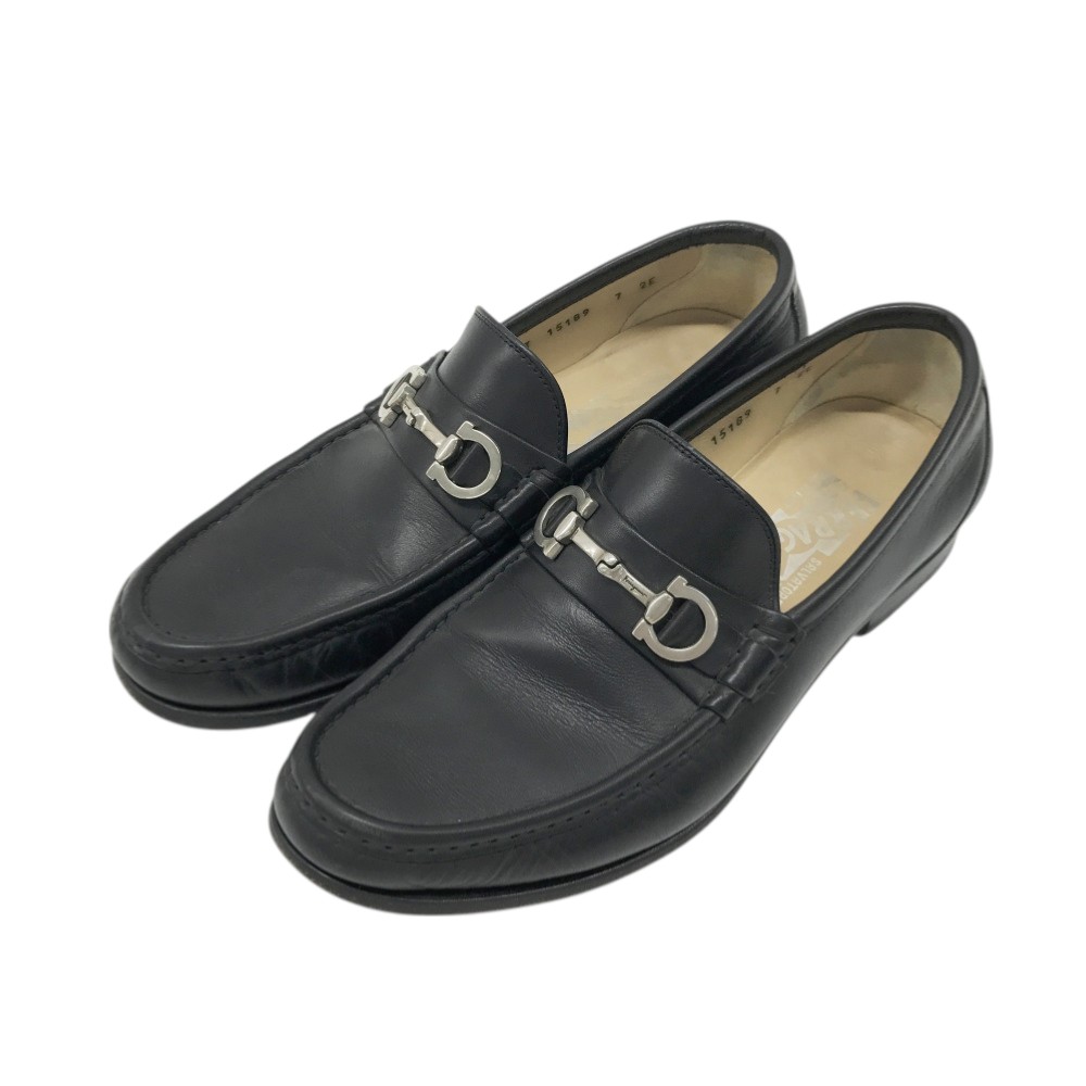 Salvatore Ferragamo サルヴァトーレ フェラガモ ST 15189 レザー ビットローファー ガンチーニ ブラック系 7 2E 【中古】メンズ