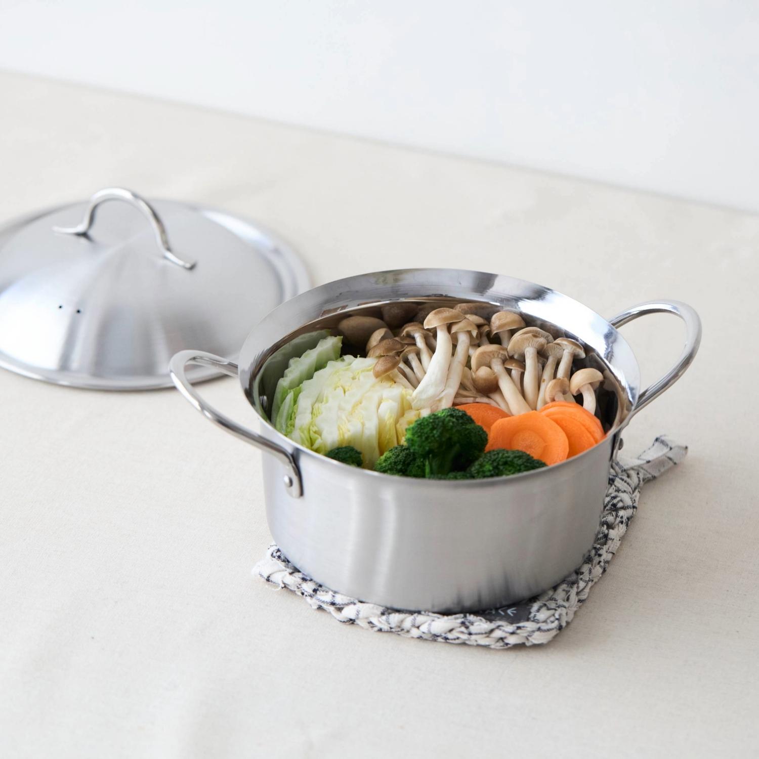 蒸し鍋ステンレス ステンレス 蒸し鍋 燕三条 両手鍋 日本製 2way 食洗機対応／ Three Snow 新越ワークス/小さな蒸し鍋16cmのサムネイル