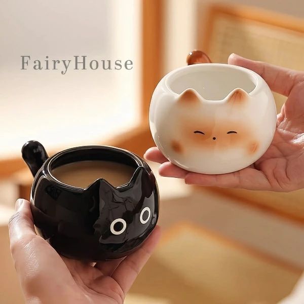 Rakuten - タイニー シャム猫 陶器マグカップ コーヒーカップ 210ml かわいい エッグカップ ペア ギフト プレゼント 北欧風 雑貨 猫グッズ 猫好き