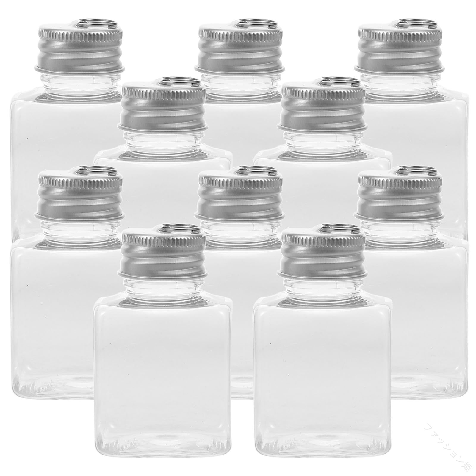 Rakuten - ミニボトル 50ml 10個セット プラスチック容器 角型 スクリューキャップ アルミ蓋 小分けボトル 詰替え 容器 透明 保存容器 クラフト ラ
