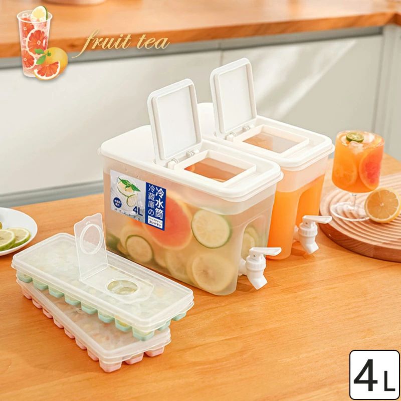 Rakuten - 冷水筒 冷水ポット 蛇口付き ピッチャー 耐熱 耐冷 大容量 水筒 横置き 縦置き 水差し 4L 4リットル ドリンクピッチャー 洗いやすい 熱