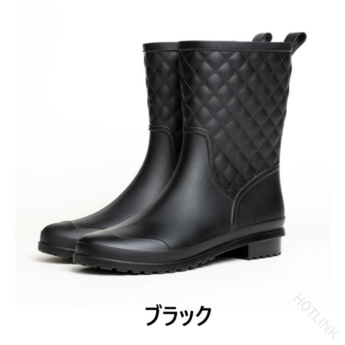レインブーツ レディース 長靴 レインシューズ 防水 防水靴 キルティング ミドル丈 ブーツ おしゃれ かわいい 歩きやすい 通勤 雨 梅雨 — vista 2