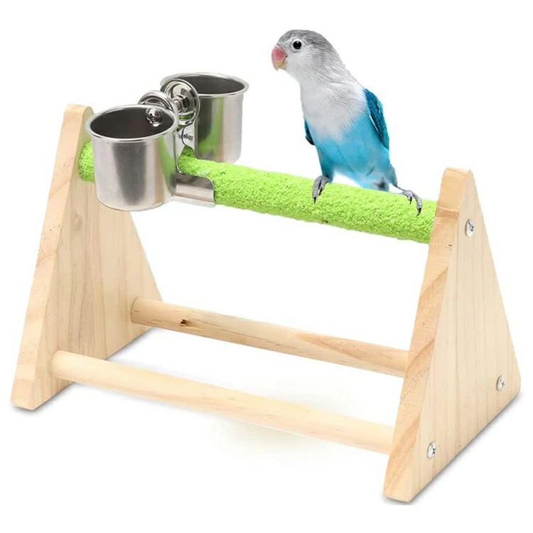 インコ 止まり木 鳥用品 スタンド 爪研ぎ パーチ 卓上 止まり台 おもちゃ 餌入れ付き 天然木製 インコ オウム 鳥用品
